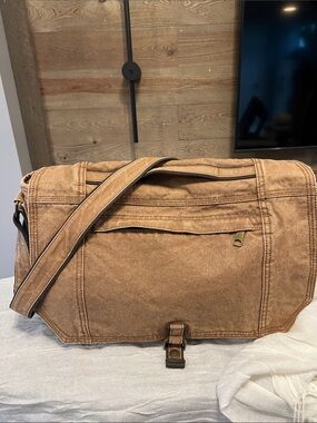 Dri Duck brown denim laptop messenger bag with multiple pockets adj strap